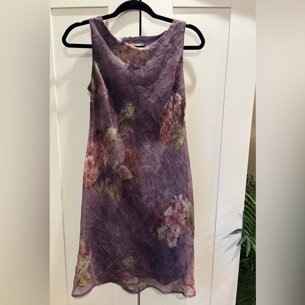 Vintage Breakin’ Loose 90’s Floral Crinkle Midi Dress in Purple